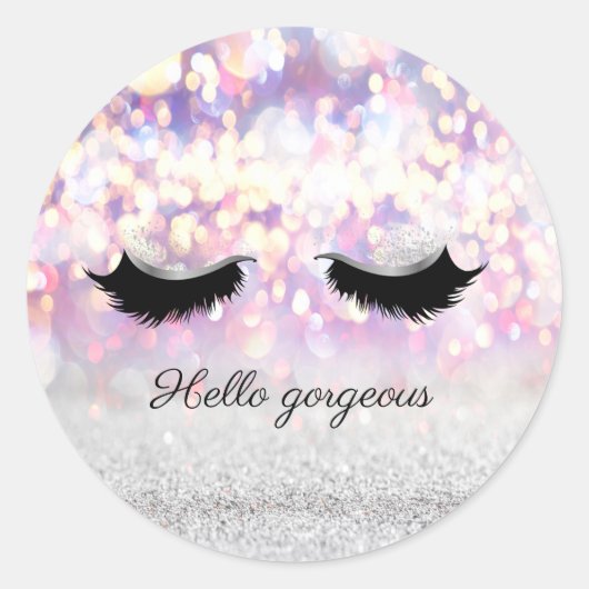 Modern Cool Pink Silver Glitter Bokeh, Faux Lashes Ronde Sticker (Voorkant)
