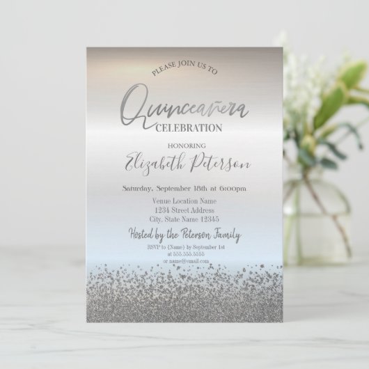 Modern Cool Silver Diamonds Quinceañera Kaart (Staand voorkant)