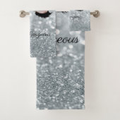 Modern Cool Silver Glitter Bokeh, Faux Lashes Bad Handdoek (Insitu)