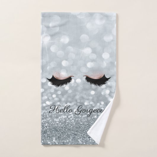 Modern Cool Silver Glitter Bokeh, Faux Lashes Bad Handdoek (Handdoek)