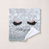 Modern Cool Silver Glitter Bokeh, Faux Lashes Bad Handdoek (Wasdoekje)