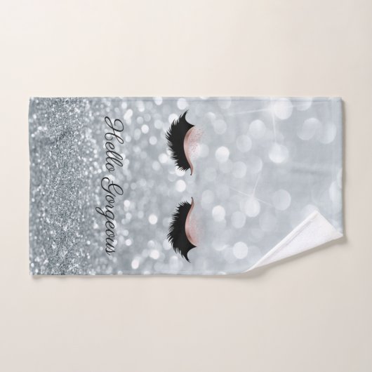 Modern Cool Silver Glitter Bokeh, Faux Lashes Bad Handdoek (Handdoek)