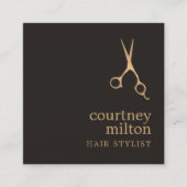 Modern Cool Simple Black Faux Gold Hair Stylist Vierkante Visitekaartje (Voorkant)