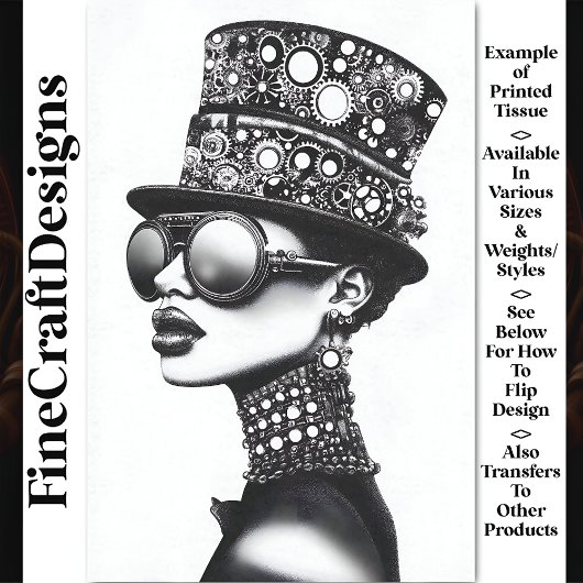 Modern Cool Steampunk Woman B&W AC8 Decoupage Tissuepapier