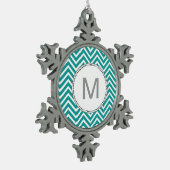 Modern, cool, trendy blauwgroen chevron zigzag pat tin sneeuwvlok ornament (Links)