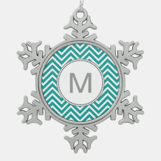 Modern, cool, trendy blauwgroen chevron zigzag pat tin sneeuwvlok ornament