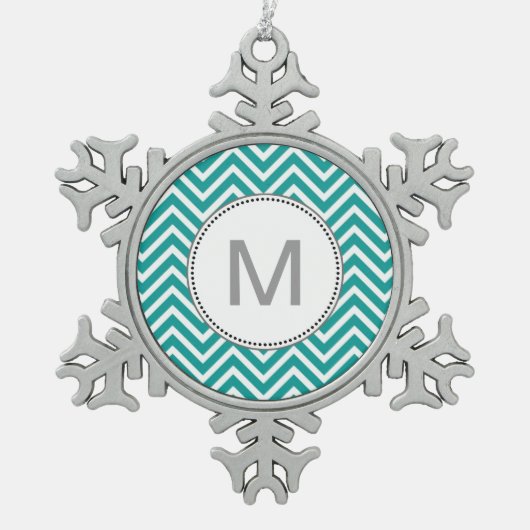 Modern, cool, trendy blauwgroen chevron zigzag pat tin sneeuwvlok ornament (Voorkant)