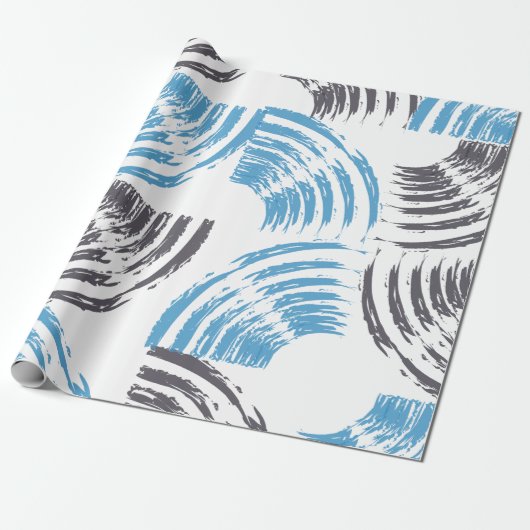 Modern, cool, trendy blue abstract brush strokes cadeaupapier (Uitgerold)
