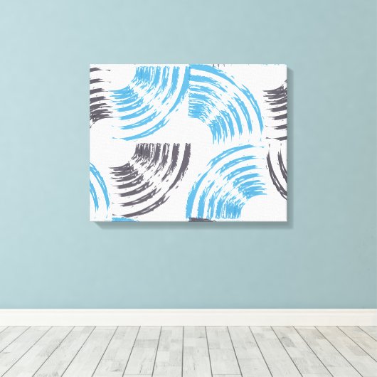 Modern, cool, trendy blue abstract brush strokes canvas afdruk (Insitu (Houten vloer))
