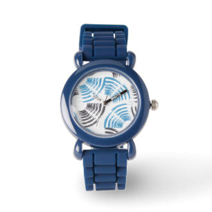 Modern, cool, trendy blue abstract brush strokes horloge