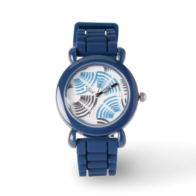 Modern, cool, trendy blue abstract brush strokes horloge (Voorkant)
