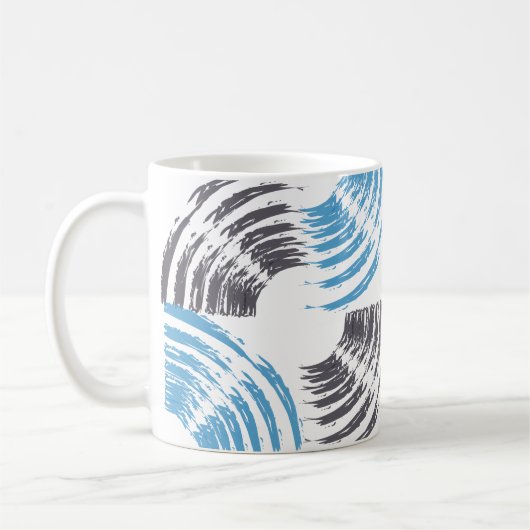 Modern, cool, trendy blue abstract brush strokes koffiemok (Links)