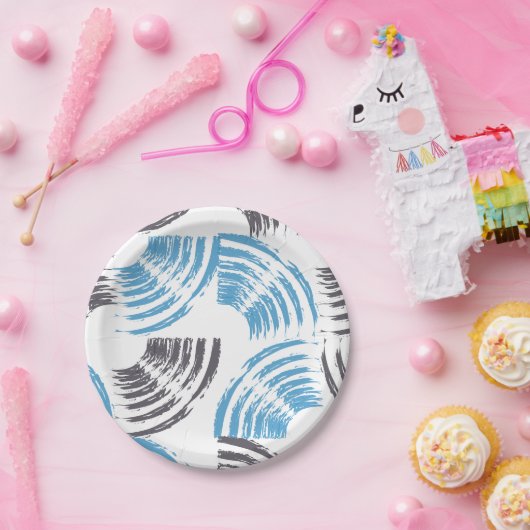 Modern, cool, trendy blue abstract brush strokes papieren bordje (Feest)