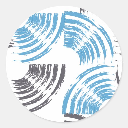 Modern, cool, trendy blue abstract brush strokes ronde sticker (Voorkant)