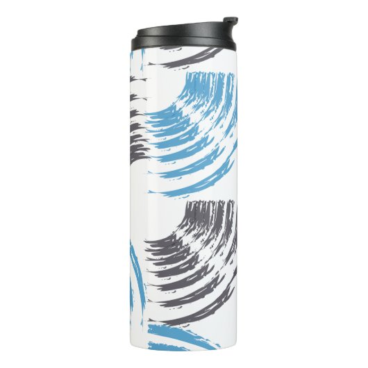 Modern, cool, trendy blue abstract brush strokes thermosbeker (Gedraaid links)
