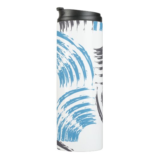 Modern, cool, trendy blue abstract brush strokes thermosbeker (Geroteerd rechts)