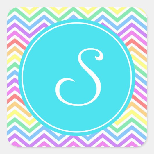 Modern, cool, trendy regenboog chevron monogram vierkante sticker (Voorkant)
