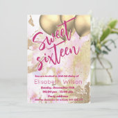 Modern cool waterverf roze goudzoet 16 kaart (Staand voorkant)