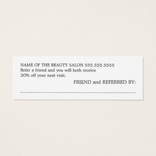 Modern Cool White Rose Beauty Salon Referral Mini Visitekaartjes (Achterkant)