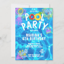 Modern Cool Zwembad Party Zomer Zwemmen Verjaardag