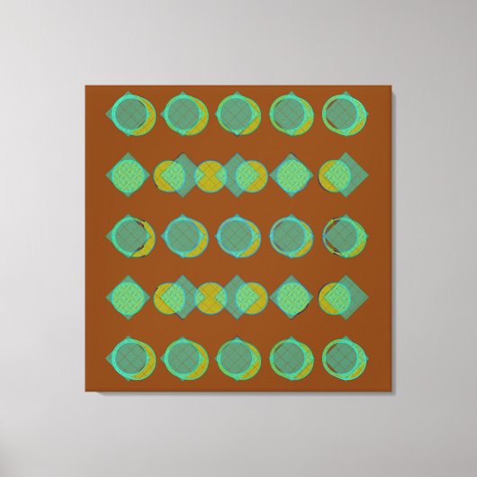 Modern Copper Brown Green Circles Diamonds Patroon Canvas Afdruk (Voorkant)