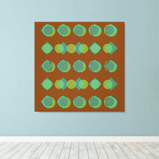 Modern Copper Brown Green Circles Diamonds Patroon Canvas Afdruk (Insitu (Houten vloer))