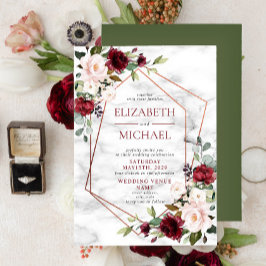 Modern Copper Geometric Burgundy Elegant Wedding Kaart