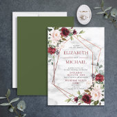 Modern Copper Geometric Burgundy Elegant Wedding Kaart