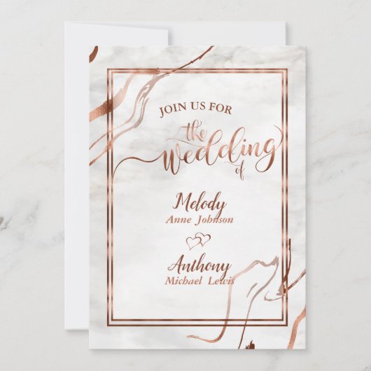 Modern Copper & Italy Marble Wedding Inspiration Kaart (Voorkant)