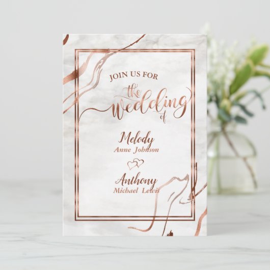 Modern Copper & Italy Marble Wedding Inspiration Kaart (Staand voorkant)