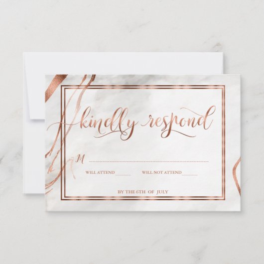 Modern Copper & Italy Marble Wedding Inspiration RSVP Kaartje (Voorkant)