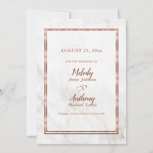 Modern Copper & Italy Marble Wedding Inspiration Save The Date (Achterkant)