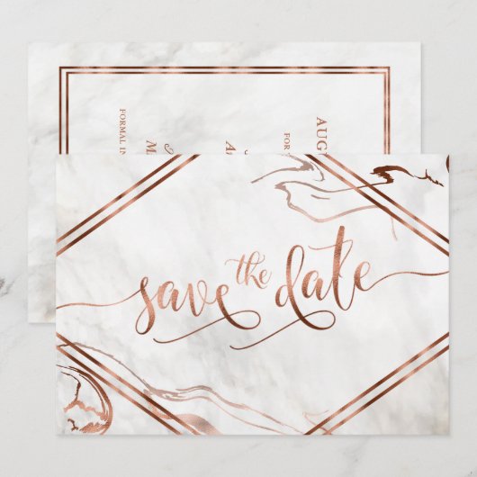 Modern Copper & Italy Marble Wedding Inspiration Save The Date (Voorkant / Achterkant)