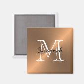 Modern Copper Monogram Faux Metal Magneet (Voorkant / Achterkant)
