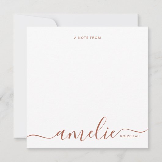 Modern Copper Script Calligrafie Monogram Notitiekaartje (Voorkant)