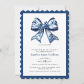 Modern Coquette Blue Floral Bow Graduation Party Kaart (Voorkant)