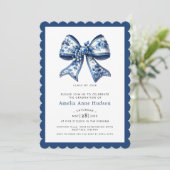 Modern Coquette Blue Floral Bow Graduation Party Kaart (Staand voorkant)
