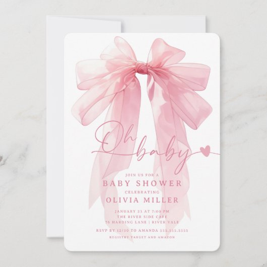 Modern Coquette Bow Baby shower Kaart (Voorkant)