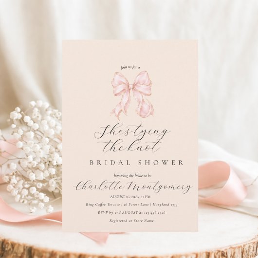 Modern Coquette Pink Bow Bridal Shower Invitation Kaart
