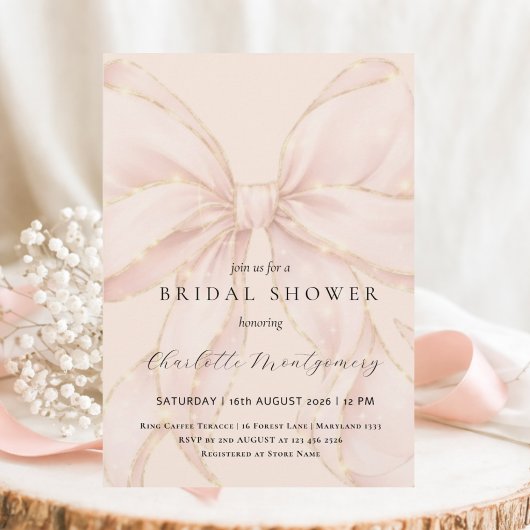 Modern Coquette Pink Bow Bridal Shower Kaart