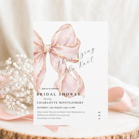 Modern Coquette Pink Bow Bridal Shower Kaart