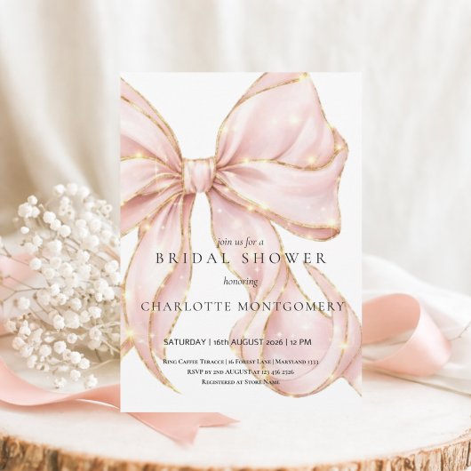 Modern Coquette Pink Bow Bridal Shower Kaart