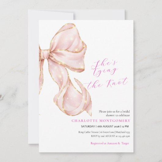 Modern Coquette Pink Bow Bridal Shower Kaart (Voorkant)