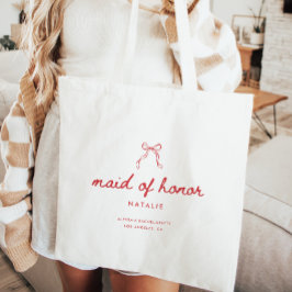 Modern Coquette Script Custom Maid of Honor Tote Bag