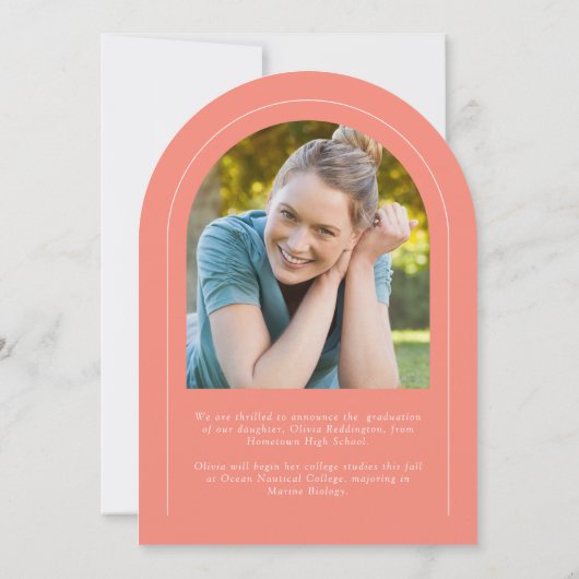 Modern Coral 2 Photo Arch Afstuderen aangekondigd Kaart (Achterkant)