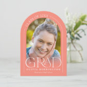 Modern Coral 2 Photo Arch Afstuderen aangekondigd Kaart (Staand voorkant)