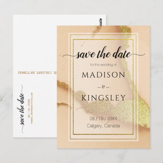 Modern Coral Abstract 💡 Inky Oil Wedding Briefkaart (Voorkant / Achterkant)