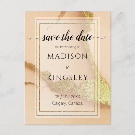 Modern Coral Abstract 💡 Inky Oil Wedding Briefkaart (Voorkant)