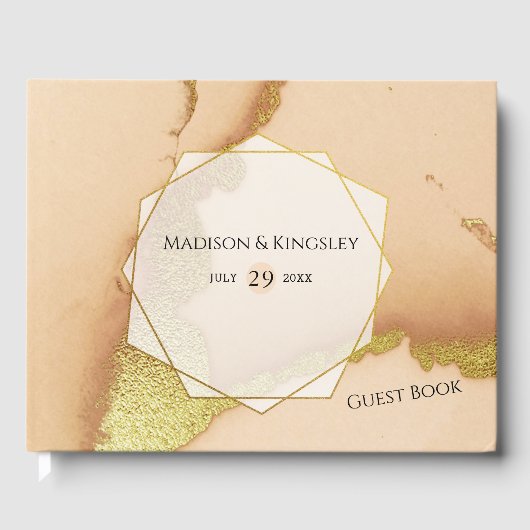 Modern Coral Abstract 💡 Inky Oil Wedding Gastenboek (Voorkant)