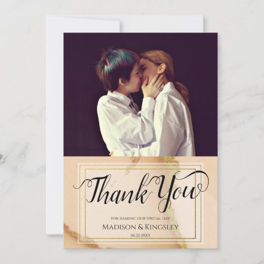 Modern Coral Abstract 💡 Inky Oil Wedding Kaart (Voorkant)